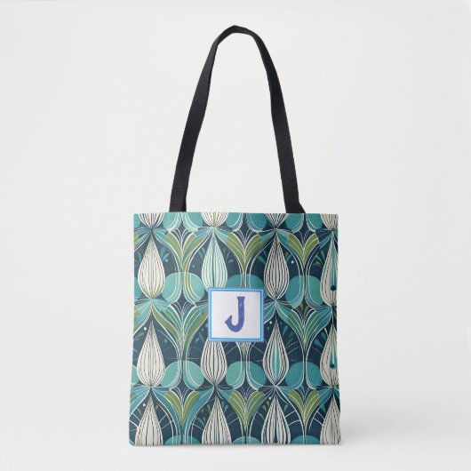 Midden eeuw atoomdruppels blauw groen patroon tote bag (Voorkant)