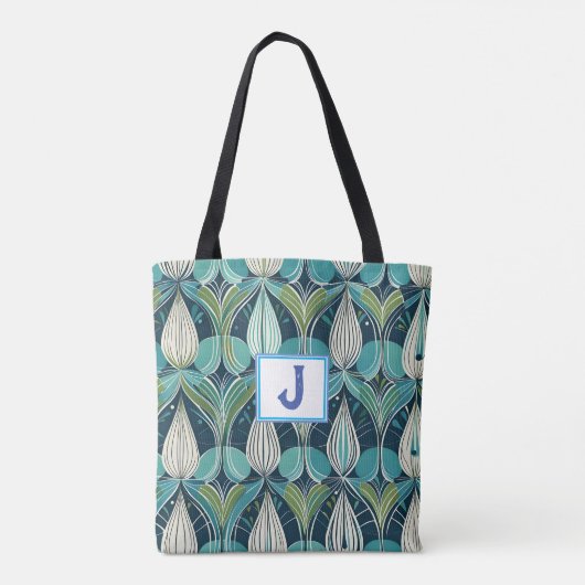 Midden eeuw atoomdruppels blauw groen patroon tote bag (Achterkant)
