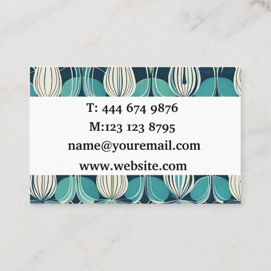 Midden eeuw atoomdruppels blauw groen patroon visitekaartje (Achterkant)