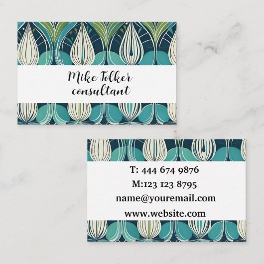 Midden eeuw atoomdruppels blauw groen patroon visitekaartje (Voorkant / Achterkant)