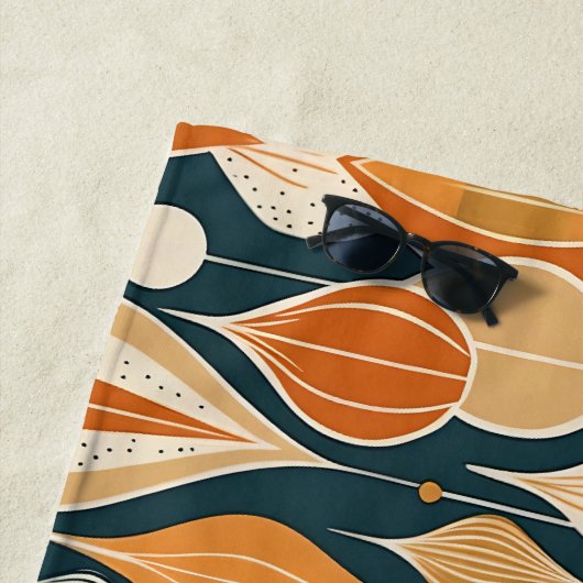 Midden eeuw atoomdruppels oker moderne retro strandlaken (In situ)