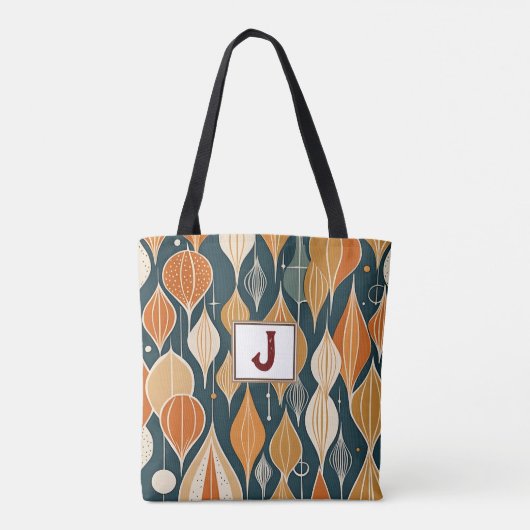 Midden eeuw atoomdruppels oker moderne retro tote bag (Achterkant)