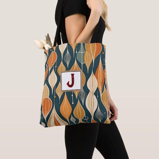 Midden eeuw atoomdruppels oker moderne retro tote bag (Dichtbij)
