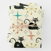 Midden-Eeuw Atoomkat met Starbursts Inpakpapier Vel (In situ)