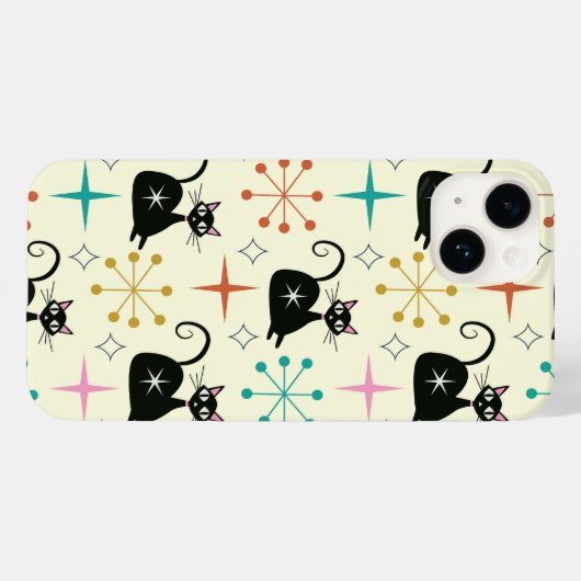 Midden-Eeuw Atoomkatten met Retro Starbursts Case-Mate iPhone Case (Achterkant (horizontaal))