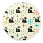 Midden-Eeuw Atoomkatten met Starbursts Keramische Knop (Voorkant)