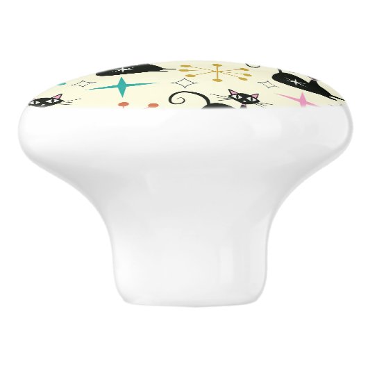 Midden-Eeuw Atoomkatten met Starbursts Keramische Knop (Zijkant)