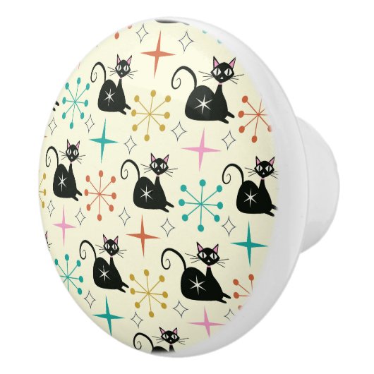 Midden-Eeuw Atoomkatten met Starbursts Keramische Knop (Rechts)