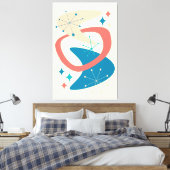 Midden eeuw atoomleeftijd 7 geel, blauw, perzik canvas afdruk (Insitu (Slaapkamer))