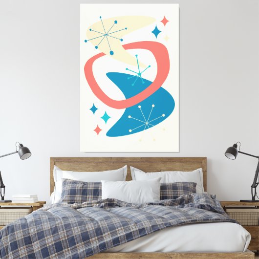 Midden eeuw atoomleeftijd 7 geel, blauw, perzik canvas afdruk (Insitu (Slaapkamer))