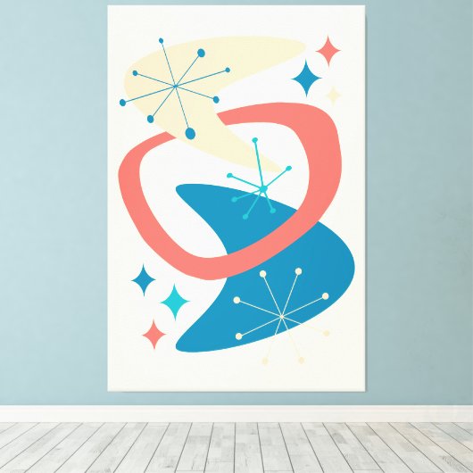 Midden eeuw atoomleeftijd 7 geel, blauw, perzik canvas afdruk (Insitu (Houten vloer))