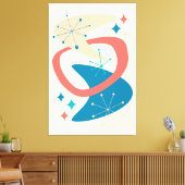 Midden eeuw atoomleeftijd 7 geel, blauw, perzik canvas afdruk (Insitu (Woonkamer))