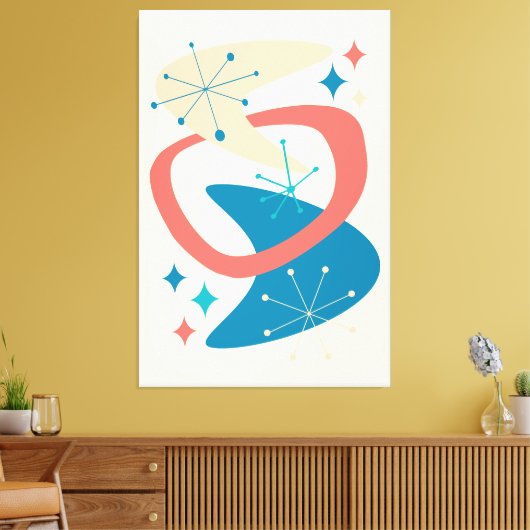 Midden eeuw atoomleeftijd 7 geel, blauw, perzik canvas afdruk (Insitu (Woonkamer))