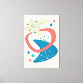 Midden eeuw atoomleeftijd 7 geel, blauw, perzik canvas afdruk
