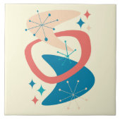 Midden eeuw atoomleeftijd 7 geel, blauw, perzik tegeltje (Voorkant)