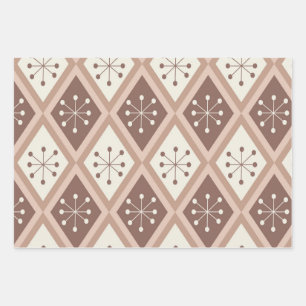 Midden-Eeuw Atoomsterren op Mocha Mousse Diamanten Inpakpapier Vel