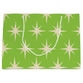 Midden-Eeuw Atoomsterren Patroon op Lime Green Groot Cadeauzakje (Voorkant)