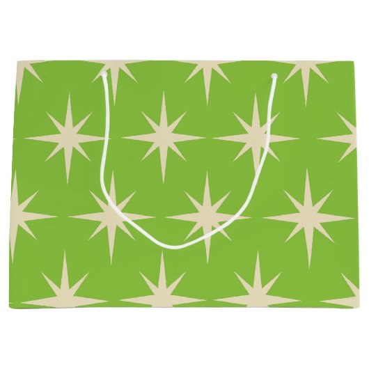 Midden-Eeuw Atoomsterren Patroon op Lime Green Groot Cadeauzakje (Voorkant)