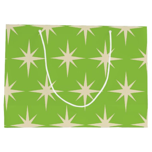Midden-Eeuw Atoomsterren Patroon op Lime Green Groot Cadeauzakje (Achterkant)