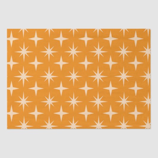 Midden-Eeuw Atoomsterren Patroon op Sinaasappel Tissuepapier (Voorkant)