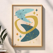 Midden eeuw atoomtijd 7 blauw, mosterd poster