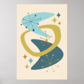 Midden eeuw atoomtijd 7 blauw, mosterd poster (Voorkant)