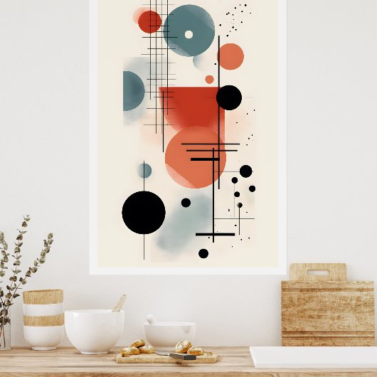Midden-eeuw Bauhaus geometrische kunst 3 Poster (Keuken)