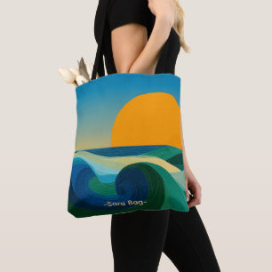 Midden eeuw Bauhaus Zonsondergang Custom Naam Bood Tote Bag