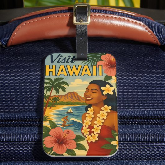 Midden eeuw bezoek Hawaii toerisme kunst Bagagelabel (Voorkant Insitu 2)
