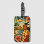Midden eeuw bezoek Hawaii toerisme kunst Bagagelabel (Voorkant (verticaal))
