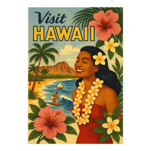 Midden eeuw bezoek Hawaii toerisme kunst Foto Afdruk