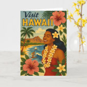 Midden eeuw bezoek Hawaii toerisme kunst Kaart (Gele Bloem)