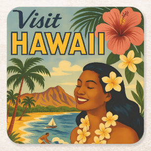 Midden eeuw bezoek Hawaii toerisme kunst Kartonnen Onderzetters