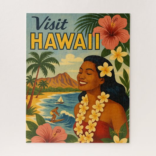 Midden eeuw bezoek Hawaii toerisme kunst Legpuzzel (Verticaal)