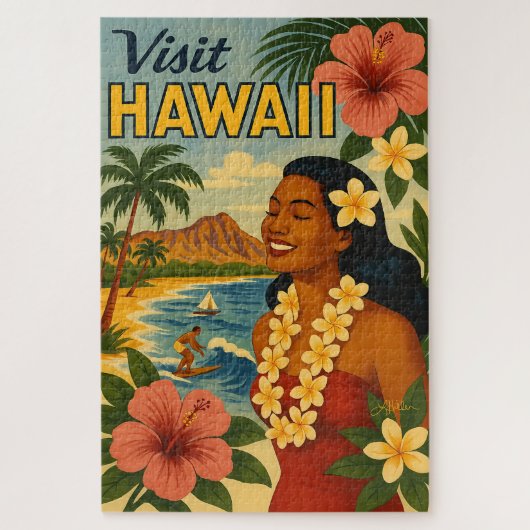 Midden eeuw bezoek Hawaii toerisme kunst Legpuzzel (Verticaal)