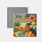 Midden eeuw bezoek Hawaii toerisme kunst Magneet (Voorkant / Achterkant)
