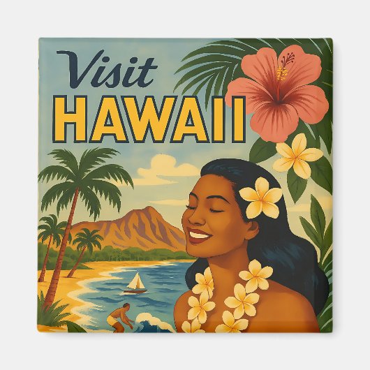 Midden eeuw bezoek Hawaii toerisme kunst Magneet (Voorkant)