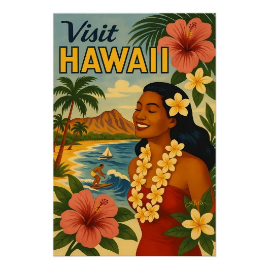 Midden eeuw bezoek Hawaii toerisme kunst Perfect Poster (Voorkant)