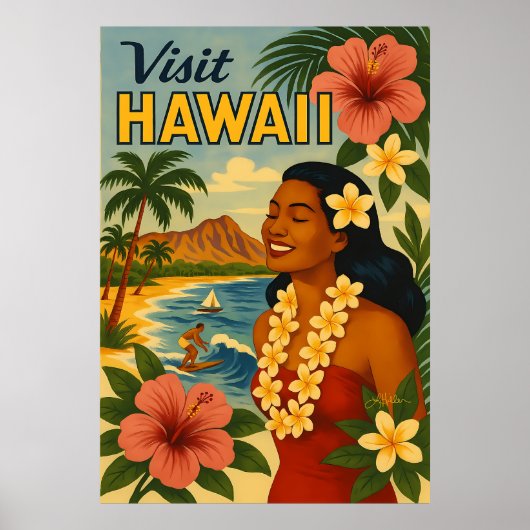 Midden eeuw bezoek Hawaii toerisme kunst Poster (Voorkant)