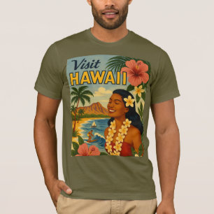 Midden eeuw bezoek Hawaii toerisme kunst T-shirt