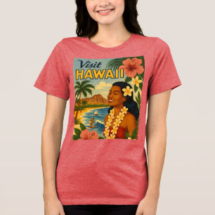 Midden eeuw bezoek Hawaii toerisme kunst Tri-Blend Shirt