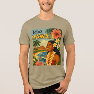 Midden eeuw bezoek Hawaii toerisme kunst Tri-Blend Shirt