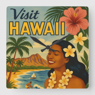 Midden eeuw bezoek Hawaii toerisme kunst Vierkante Klok