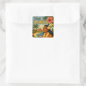 Midden eeuw bezoek Hawaii toerisme kunst Vierkante Sticker (Tas)