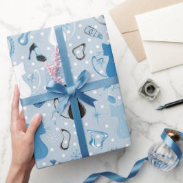 Midden eeuw blauwe hart katten cadeaupapier