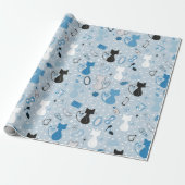 Midden eeuw blauwe hart katten cadeaupapier (Uitgerold)