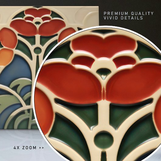 Midden-eeuw Bloemsymmetrie Arts Crafts Movement Tegeltje