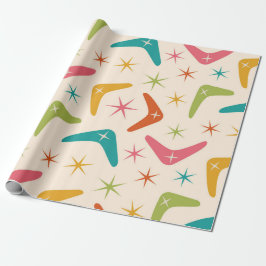Midden eeuw Boemerang met Retro Sterrenexplosies Cadeaupapier