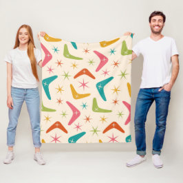 Midden eeuw Boemerang met Retro Sterrenexplosies Fleece Deken