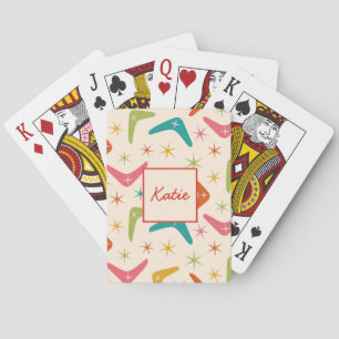 Midden eeuw Boemerang met Retro sterrenstralen op Pokerkaarten